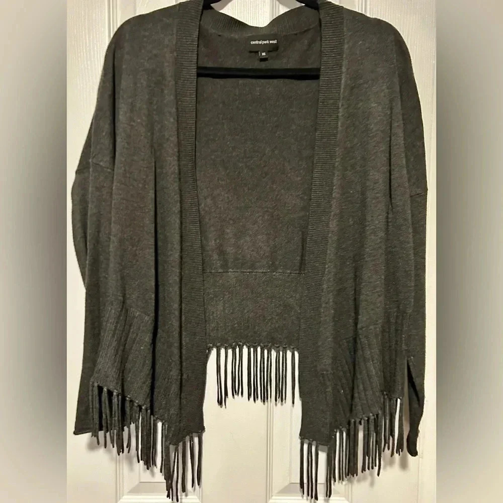 Gently Worn Central Park West Gray Cropped Cardigan, Size XS.
